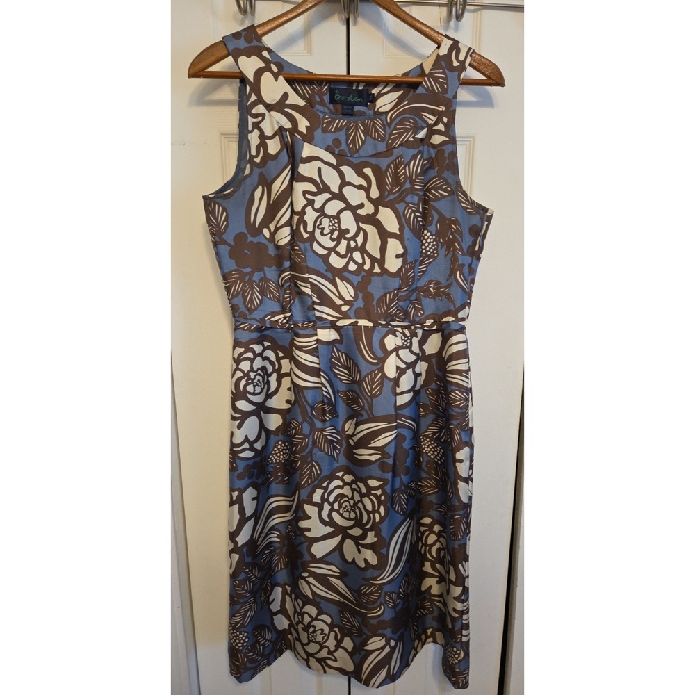 Boden Dress 12 Navy Blue 100% Silk Floral Sheath Preppy Lined Old Money Classic